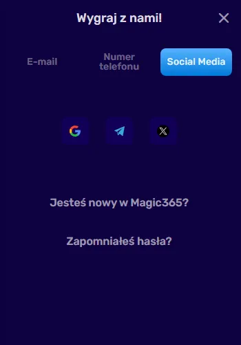Magic 365 – Logowanie przez serwisy społecznościowe